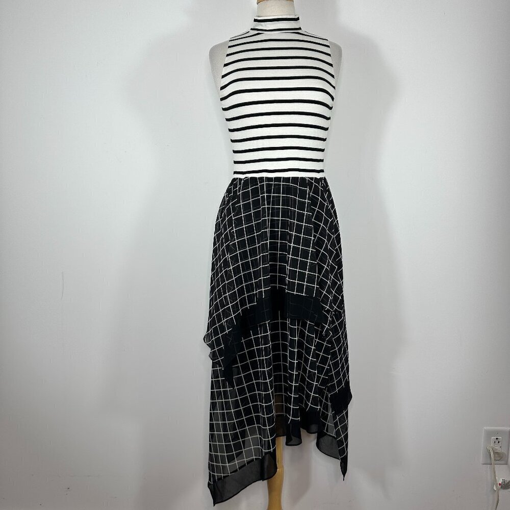 Bailey /44 Women Black White Striped Maxi Mock Neck Sleeveless Dress Tank Size M